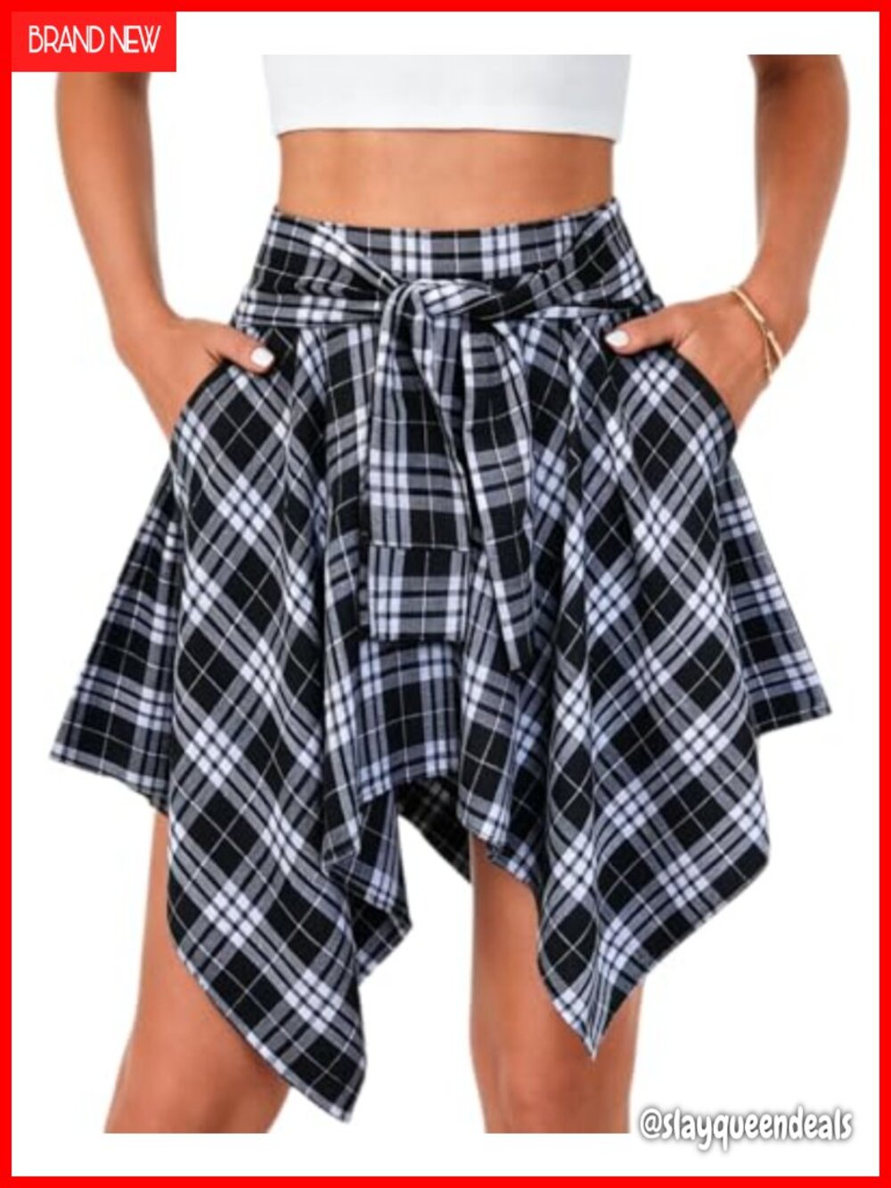 Plaid Pleated Asymmetrical Mini Skater Skirt Plus Size